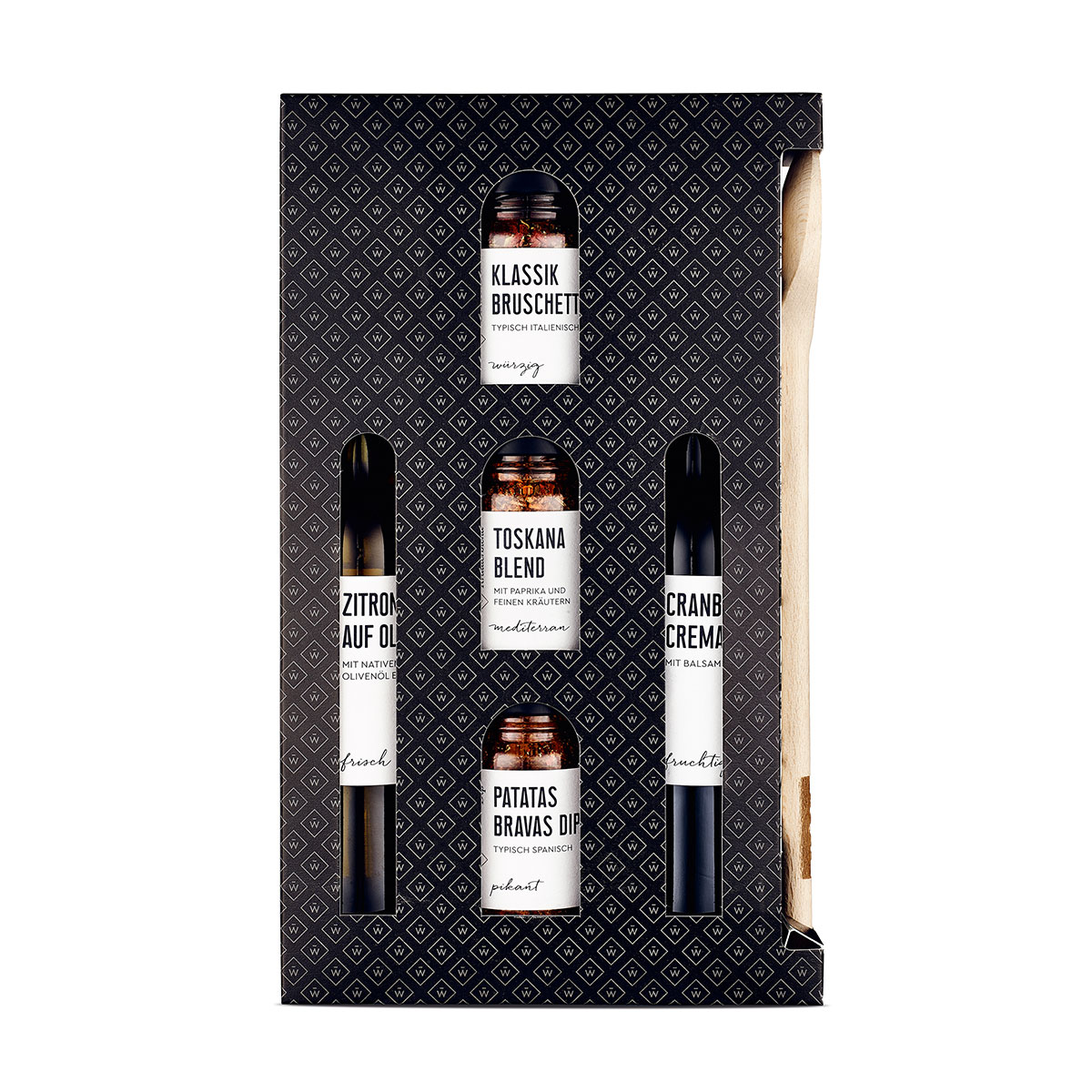 5 ausgewählte Spezialitäten für Dips und Marinaden, Geschenkset mit Löffel