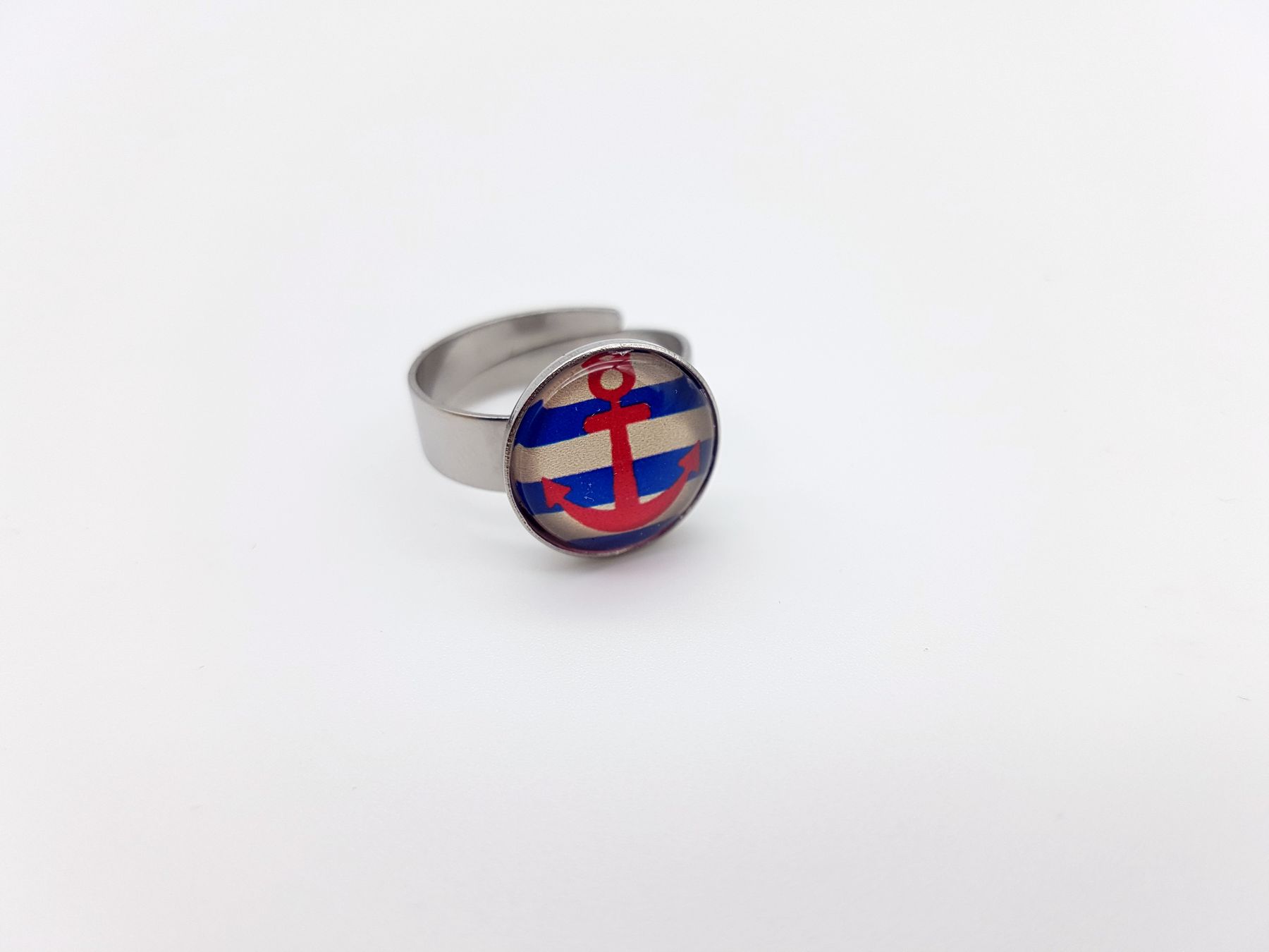 Ring 12mm Edelstahl "Anker blau-creme"